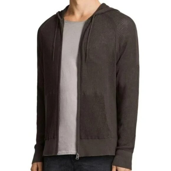ALL SAINTS Charter Waffle-Knit Cotton & Wool Hoodie SZ M - Picture 1 of 10